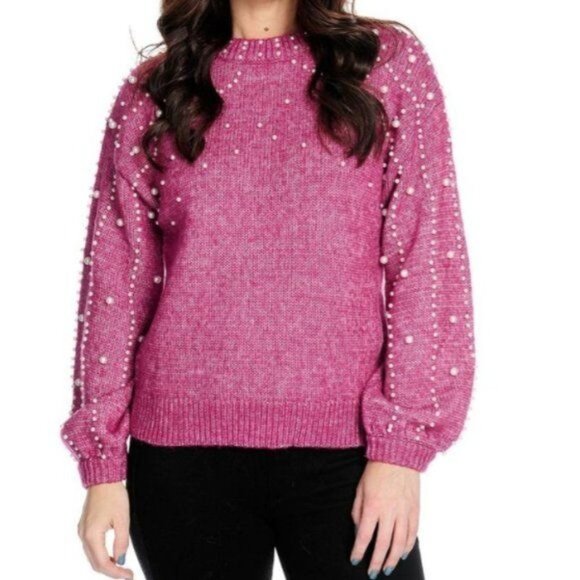 Mod X Long Sleeve Sweater Womens size L with Faux Pearl Embellishments - Picture 3 of 7